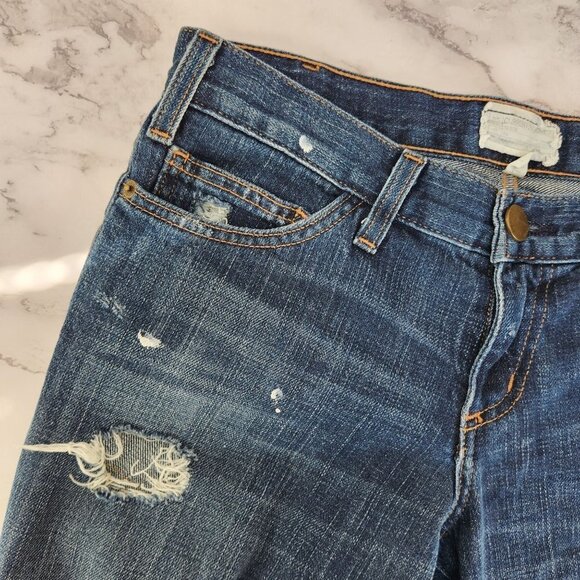 Current Elliott The Skinny Distressed Paint Splatter Low Rise Jeans 27 - Picture 3 of 9